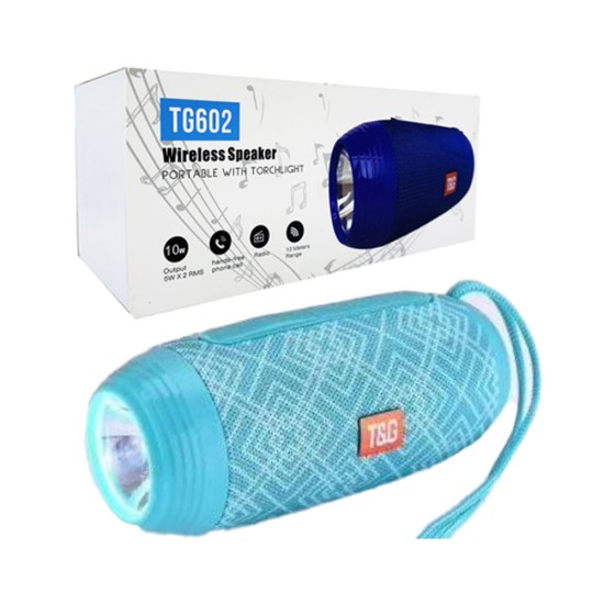 COLUNA BLUETOOTH PORTÁTIL T&G TG-602 TF/USB/FM/HANDSFREE/AUX/LANTERNA CÉU AZUL